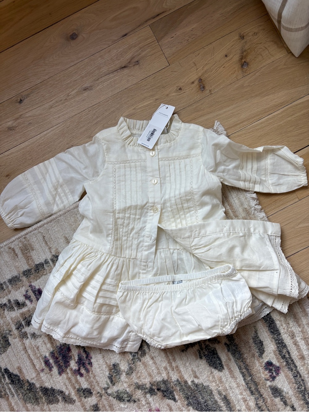 Janie and Jack Cream Ruffled Front Pintuck Dropwaist Dress